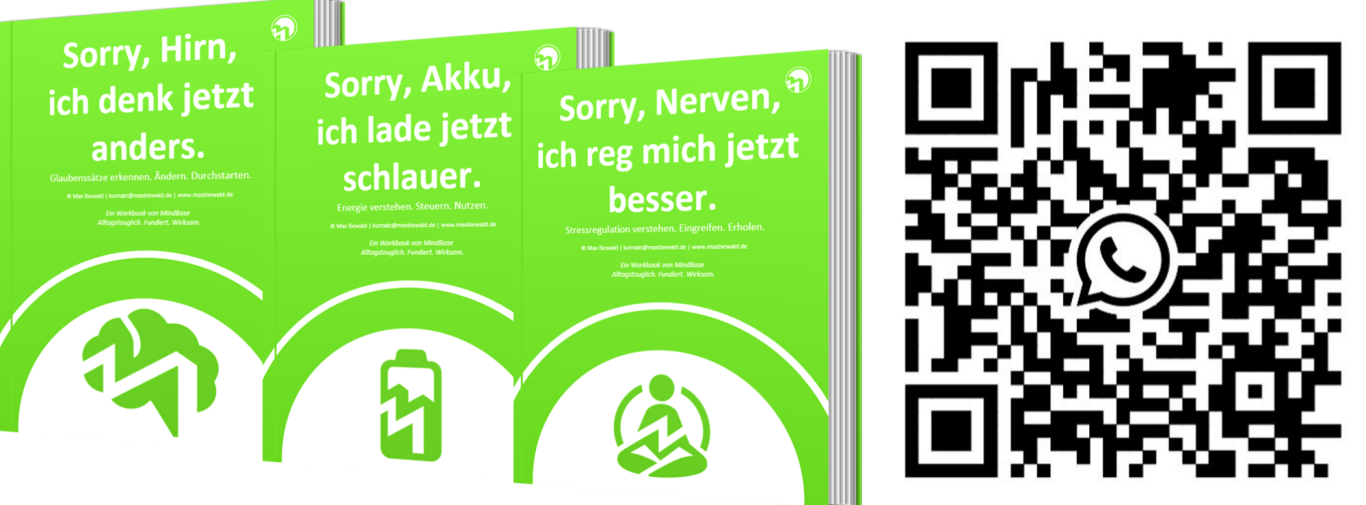 Workbooks zu Stress und Resilienz, Glaubenssätze, Energiemanagement, Stressregulation, Achtsamkeit, WhatsApp Kanal